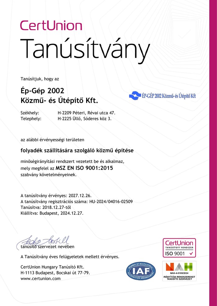 ISO 9001 tanúsítvány